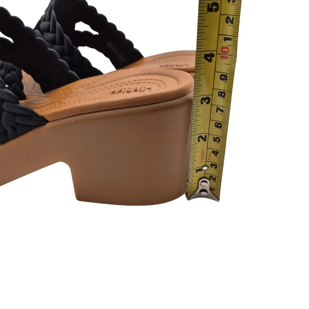 Crocs Brooklyn Woven Slide Heel Platform Sandals Noir Black Women's Size 9 Shoes